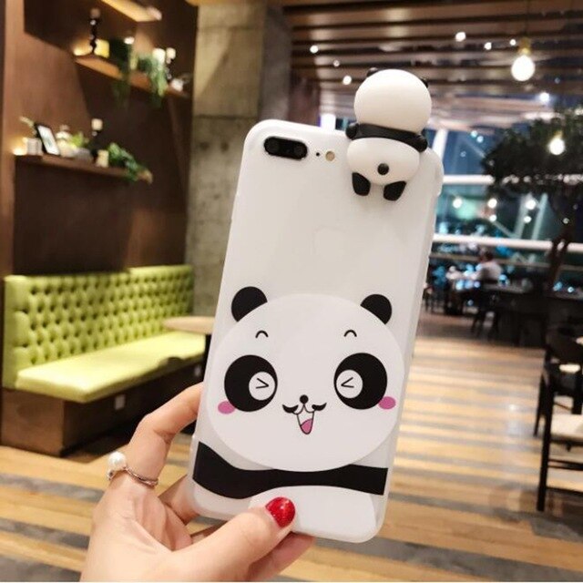 YSW NEW Cases For iPhone 3D Cute Cartoon Panda Translucent Fundas Soft TPU Cover Cell Phone Shell Coque Case