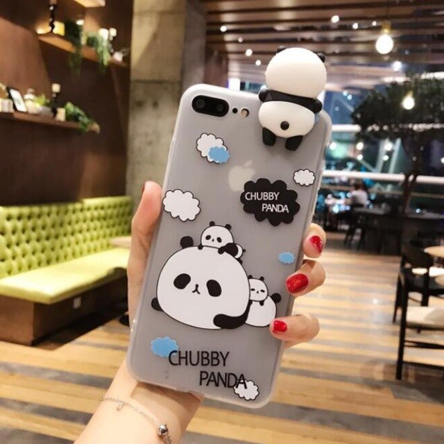 YSW NEW Cases For iPhone 3D Cute Cartoon Panda Translucent Fundas Soft TPU Cover Cell Phone Shell Coque Case