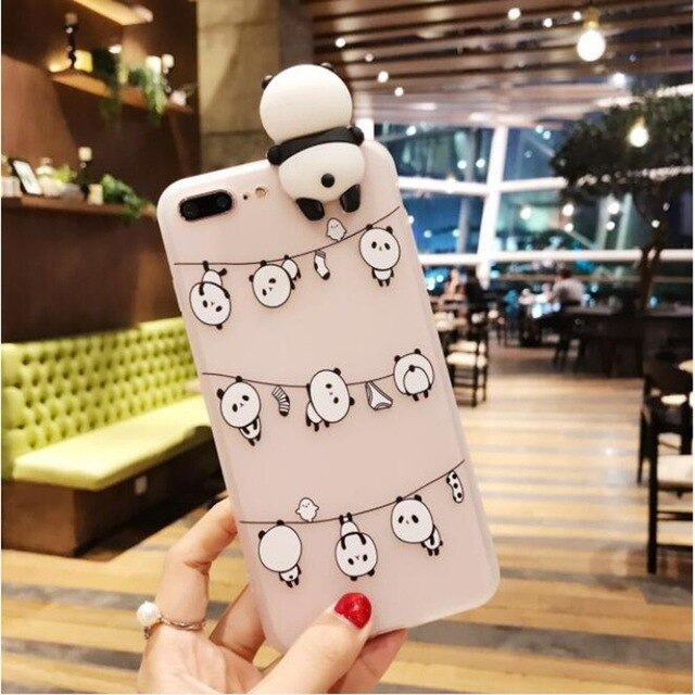 YSW NEW Cases For iPhone 3D Cute Cartoon Panda Translucent Fundas Soft TPU Cover Cell Phone Shell Coque Case