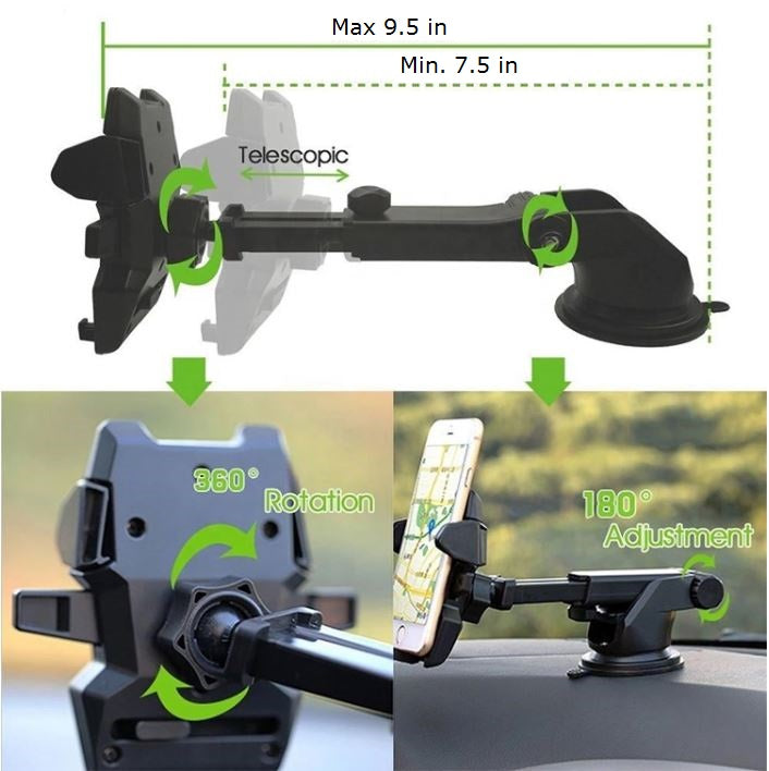 Car Phone Mount Holder Adjustable Long Neck One Touch