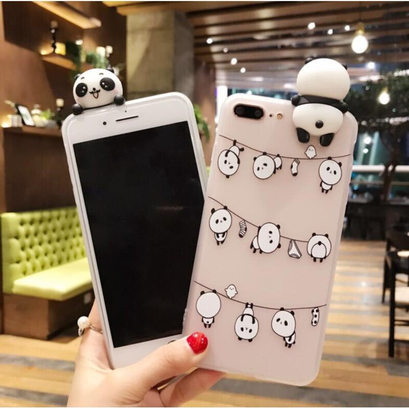YSW NEW Cases For iPhone 3D Cute Cartoon Panda Translucent Fundas Soft TPU Cover Cell Phone Shell Coque Case