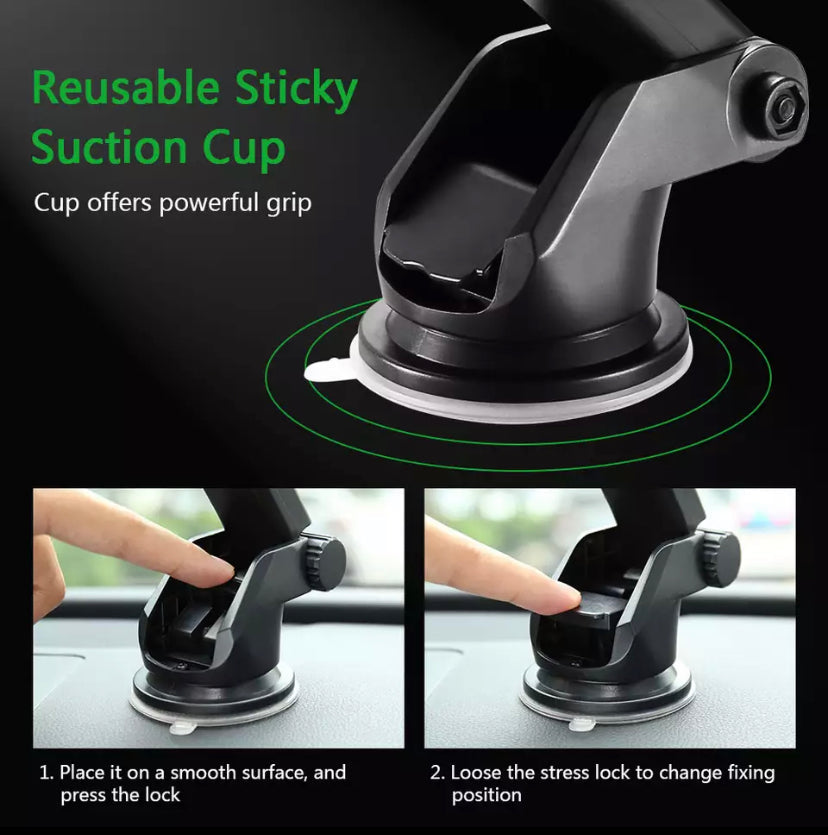 Car Phone Mount Holder Adjustable Long Neck One Touch