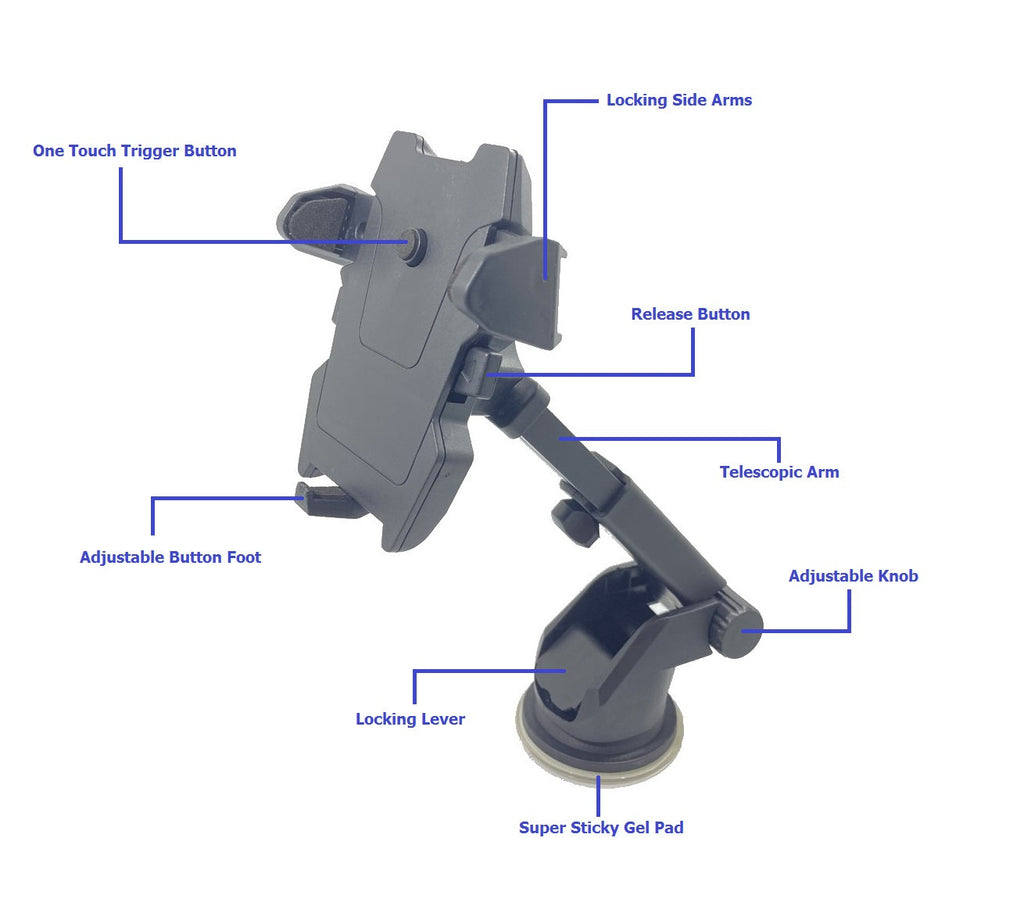 Car Phone Mount Holder Adjustable Long Neck One Touch